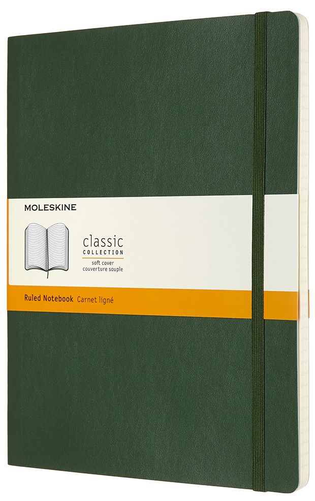 Moleskine Classic Notebook, Extra Large, Ruled, Myrtle Green, Soft Cover (7.5 x 9.75)