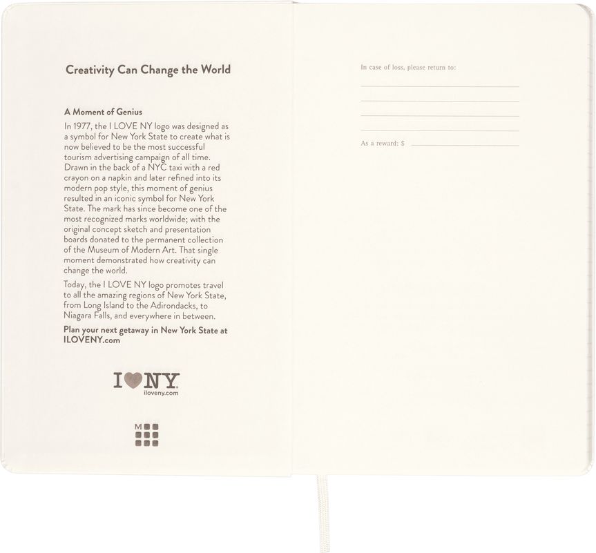 Moleskine Limited Edition I Love NY Notebook, Large, Ruled, White, Hard Cover (5 x 8.25)