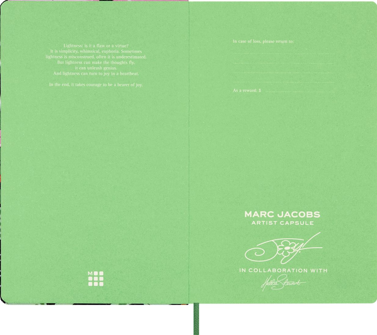 Moleskine x Marc Jacobs x Hattie Stewart Artist Capsule Joy! Limited Edition Notebook, Hard Cover, Large (5" x 8.25") Ruled/Lined, Green Butterflies, 240 Pages