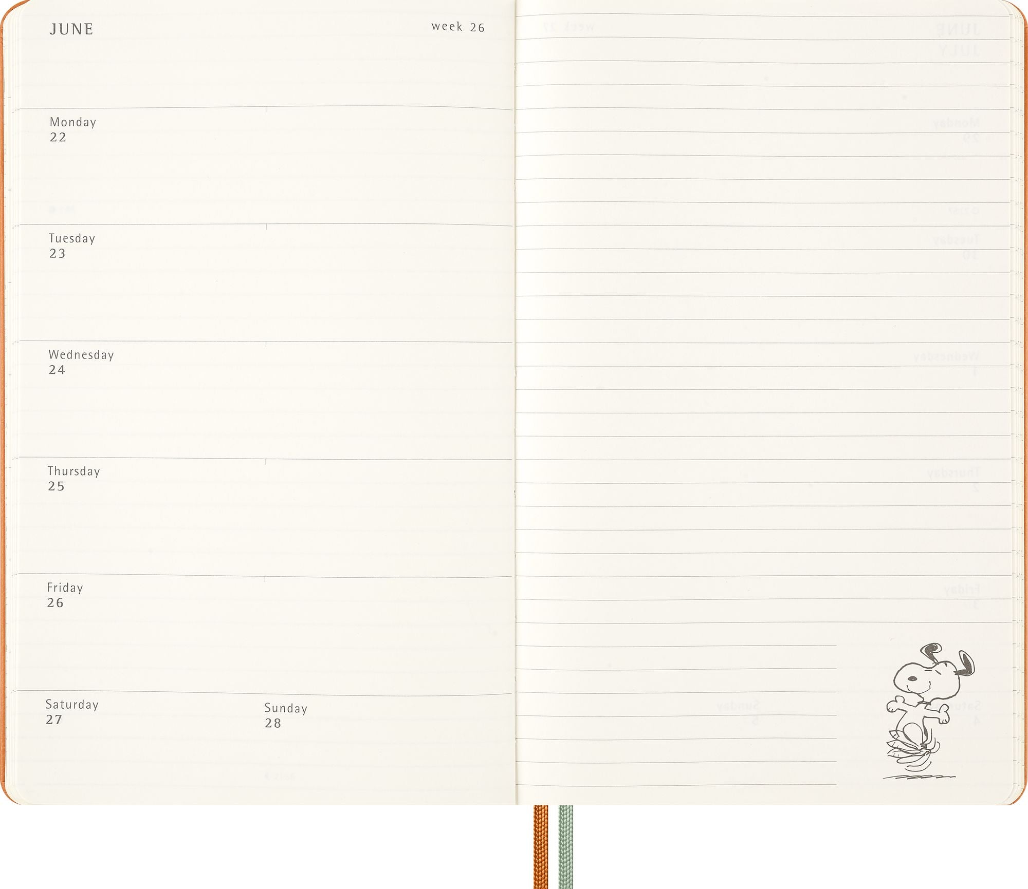 2026 Moleskine Limited Edition Peanuts 'Snoopy' 12 Month Weekly Planner, Hard Cover, Large (5" x 8.25"), Cadmium Orange, 208 pages