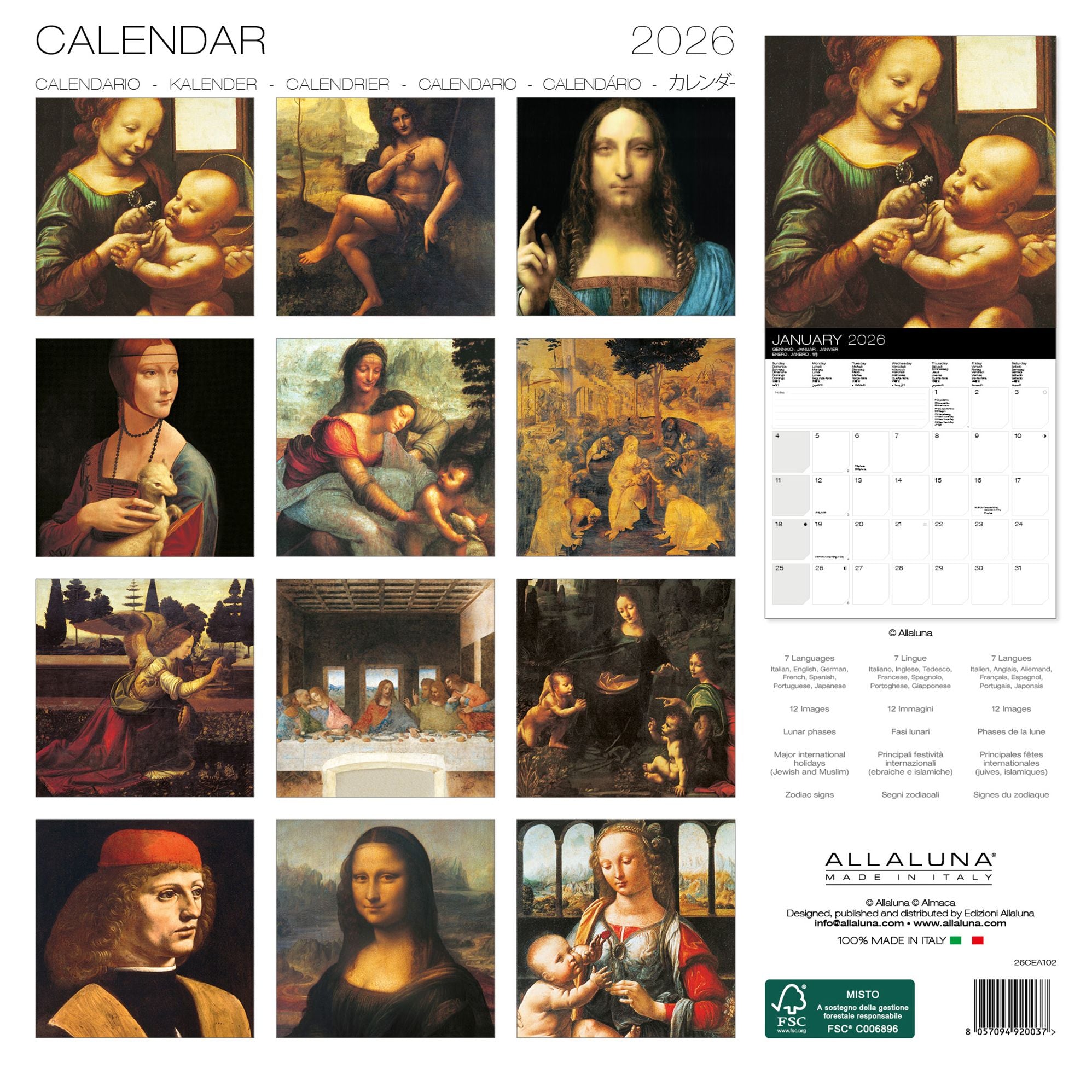 2026 Leonardo Da Vinci Wall Calendar