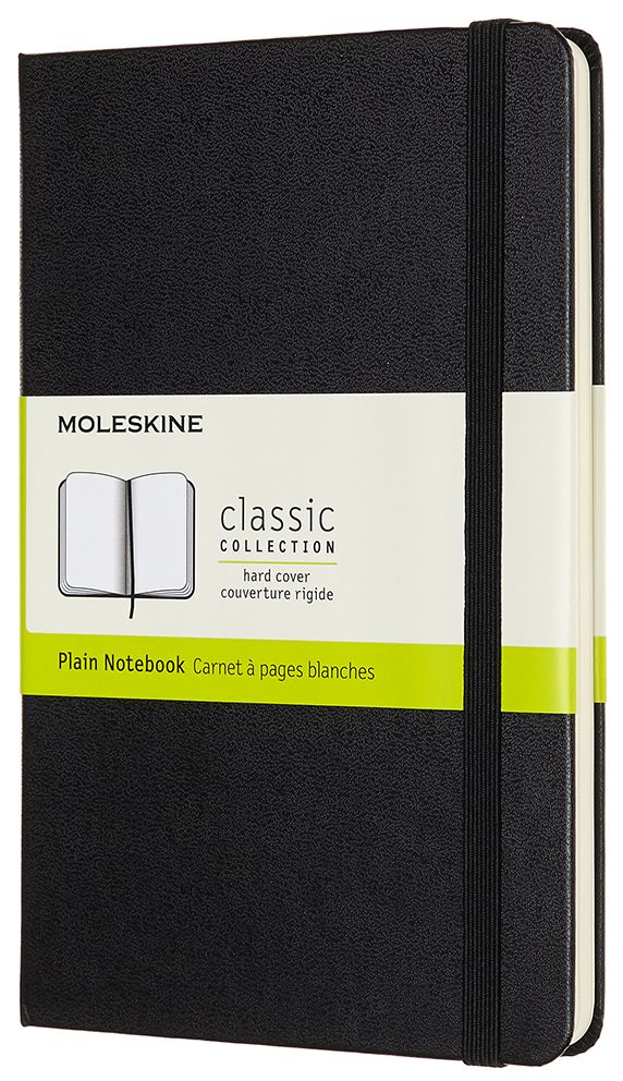 Moleskine Classic Notebook, Medium, Plain, Black, Hard Cover (4.5 x 7)