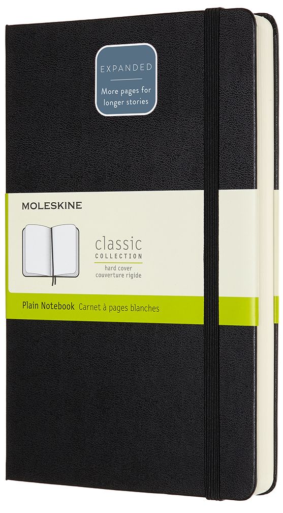 Moleskine Notebook, Expanded Large, Plain, Black, Hard Cover (5 x 8.25)