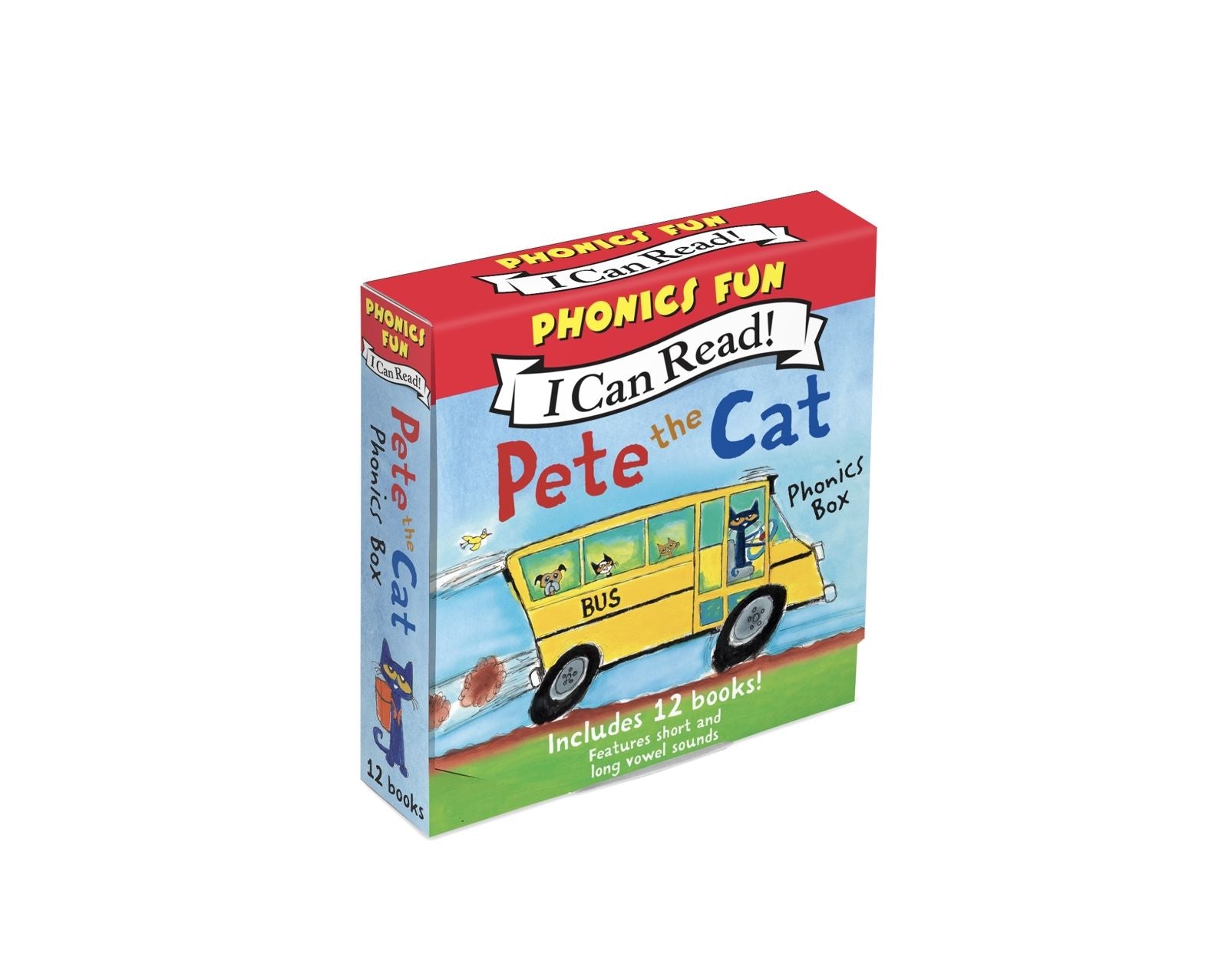 Pete the Cat 12-Book Phonics Fun!: A Box of 12 Mini-Books Featuring Short and Long Vowel Sounds