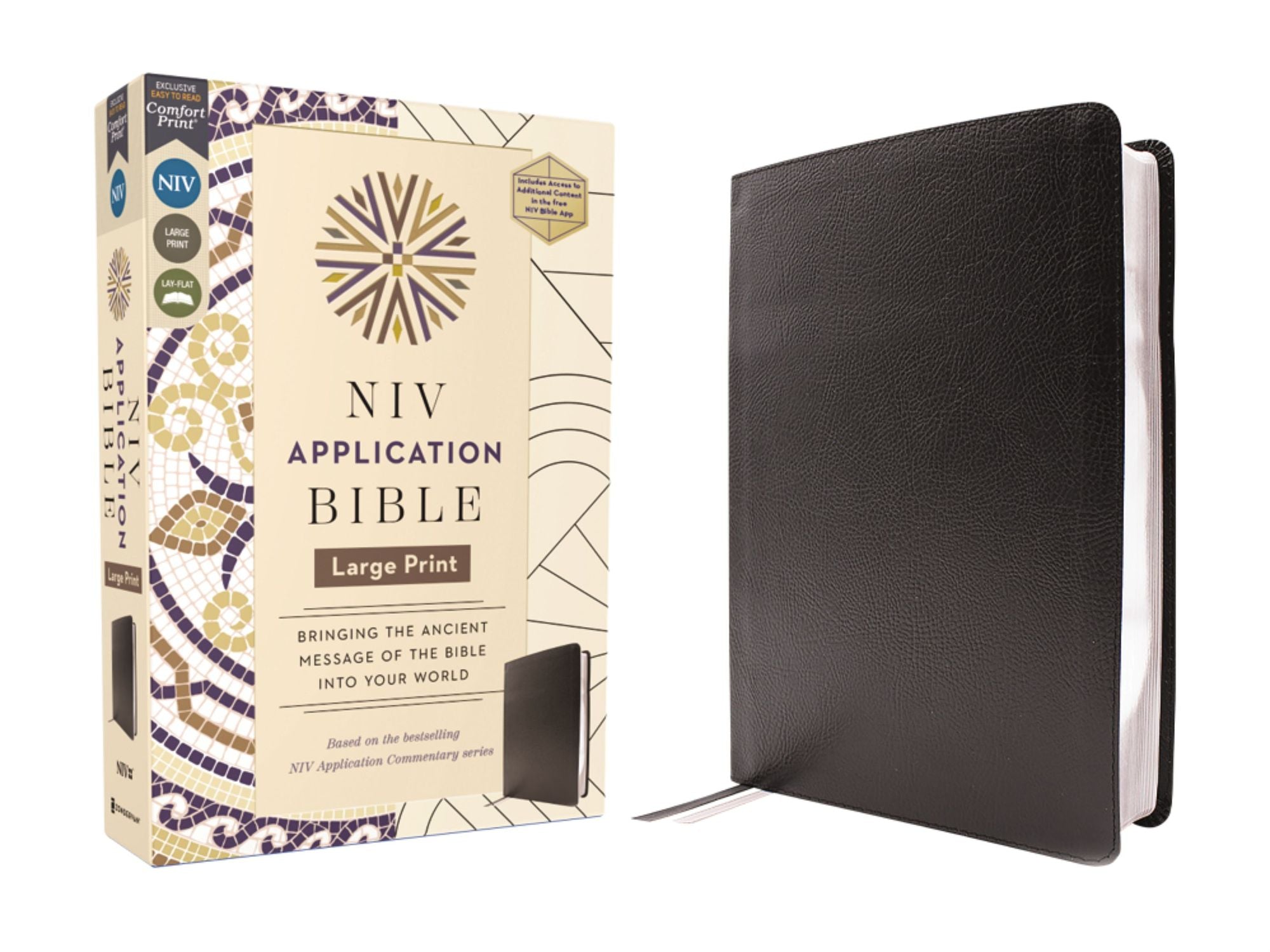 NIV Application Bible, Large Print, European Bonded Leather, Black, Red Letter, Comfort Print: Bringing the Ancient Message of the Bible into Your World