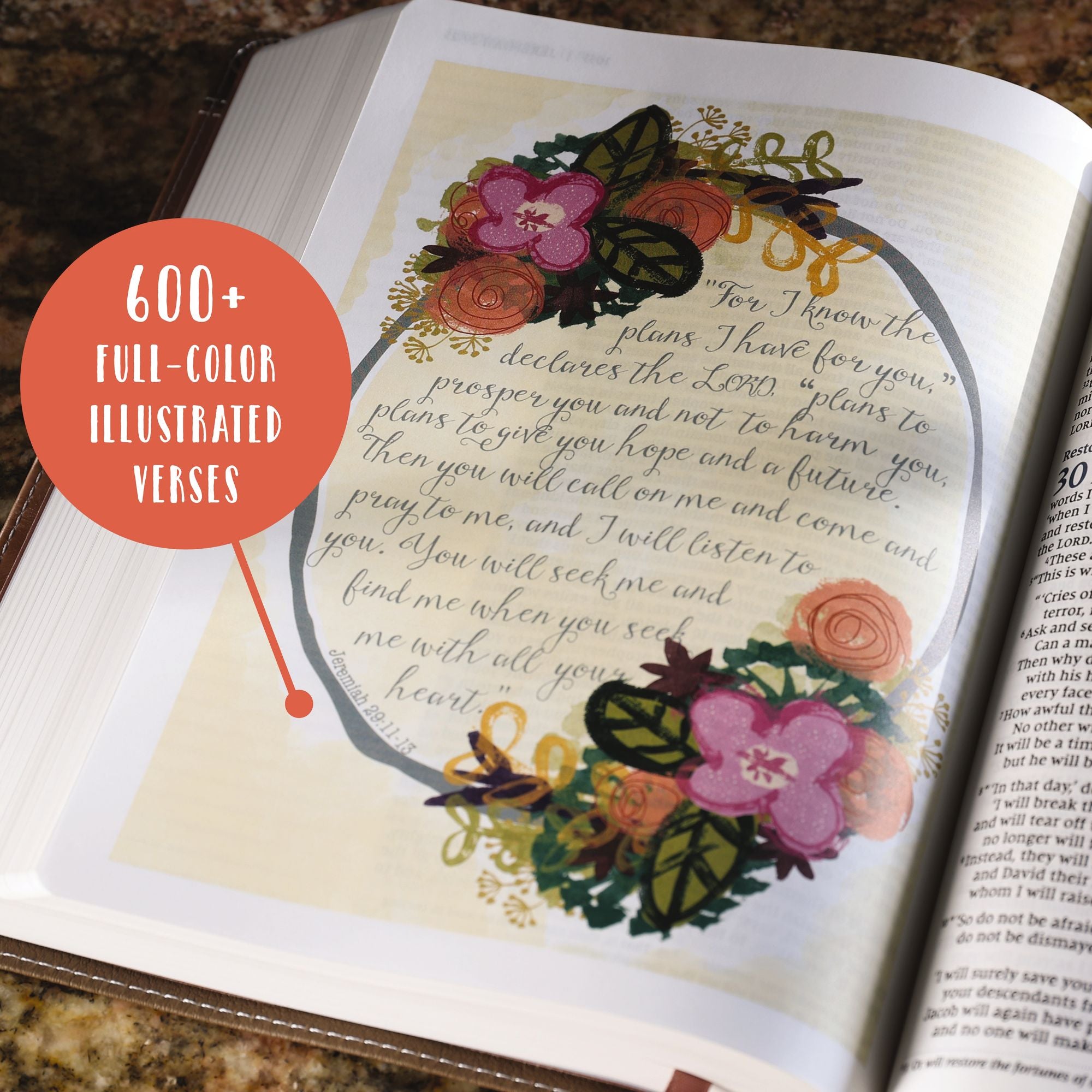NIV, Beautiful Word Bible, Updated Edition, Peel/Stick Bible Tabs, Leathersoft, Pink, Red Letter, Comfort Print: 600+ Full-Color Illustrated Verses
