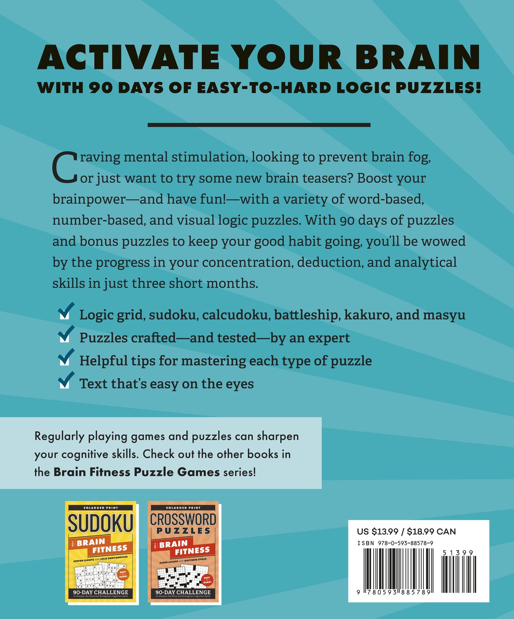 Logic Puzzles Book for Brain Fitness: 90-Day Challenge to Sharpen the Mind and Strengthen Cognitive Skills Enlarged Print, Easy to Hard!