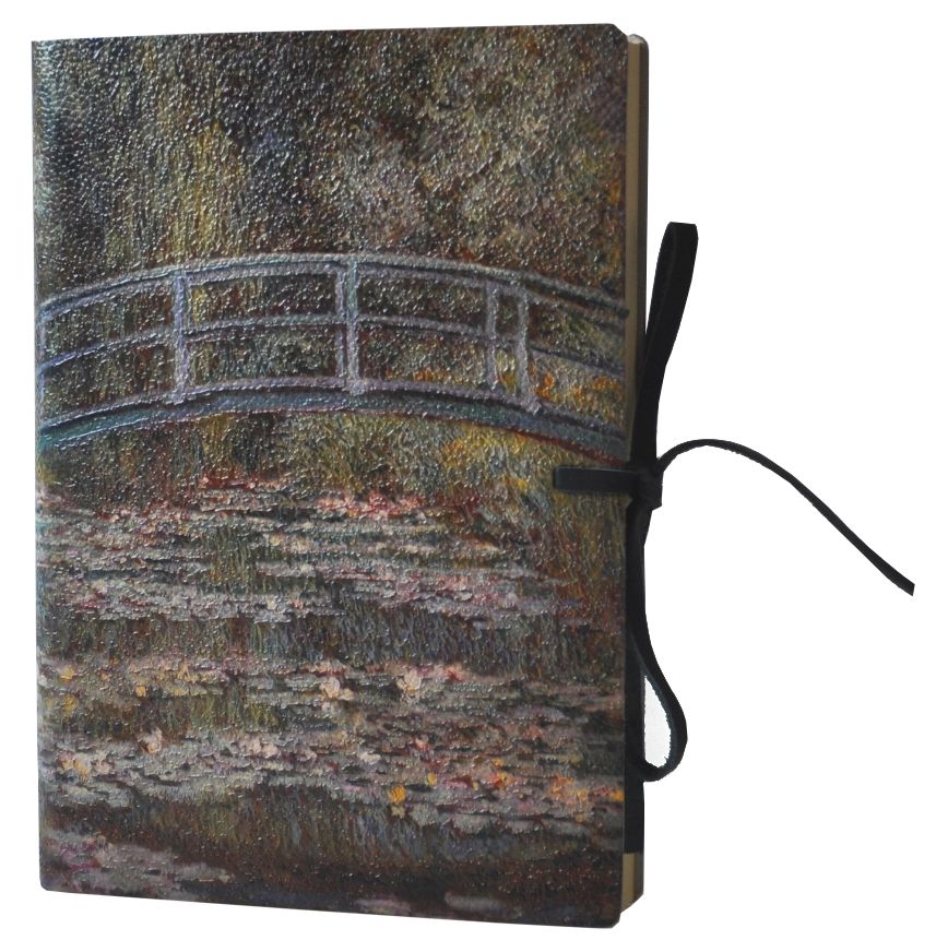 Monet Bridge over a Pond of Water Lilies Leather Journal with Suede Tie, 192 lined pages, 6" x 8"