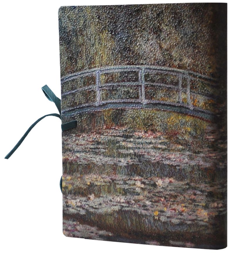 Monet Bridge over a Pond of Water Lilies Leather Journal with Suede Tie, 192 lined pages, 6" x 8"