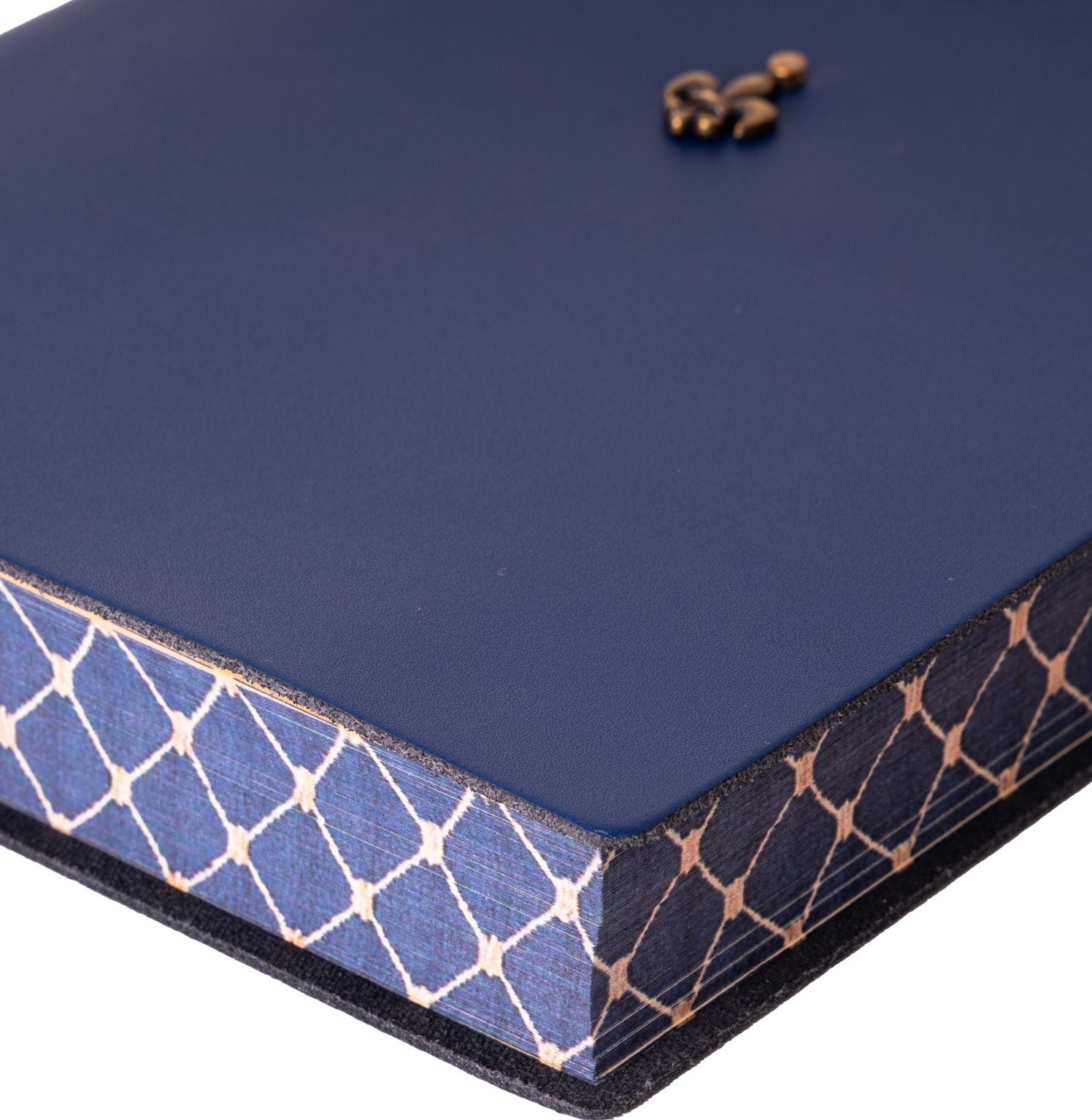 Navy Fleur De Lis Leather Journal with Decorated Edge