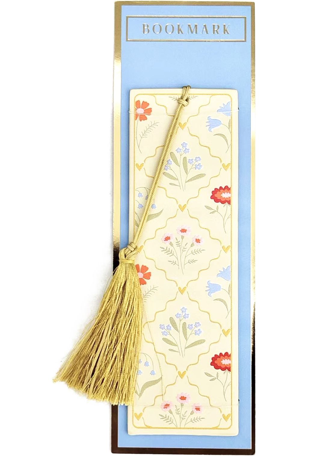 Leatherette Bookmark - Flowers Gold Tassel