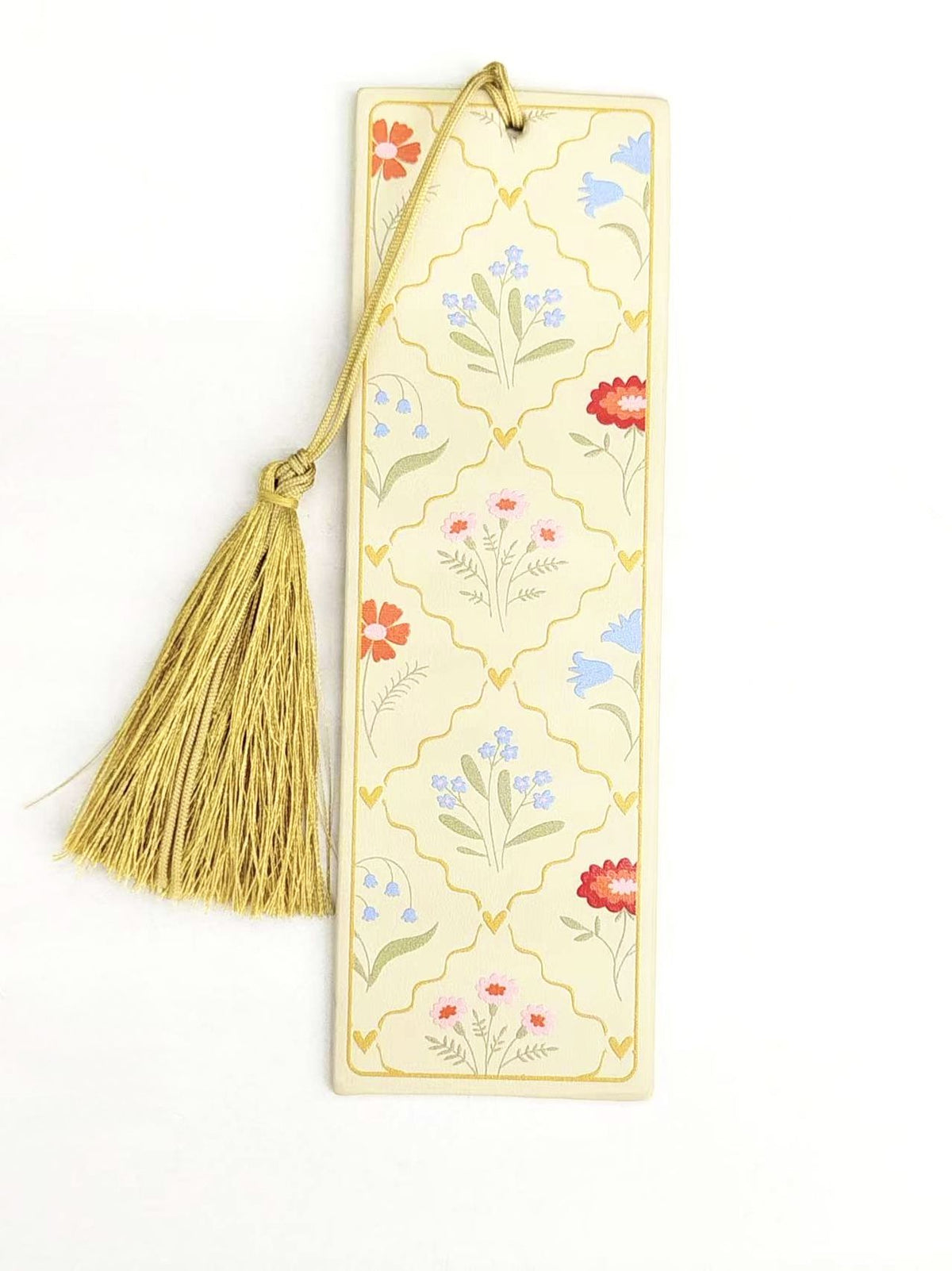 Leatherette Bookmark - Flowers Gold Tassel