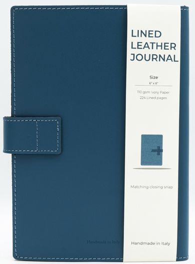 Blue Leather Journal with Leather Flap Closure and Lined Pages