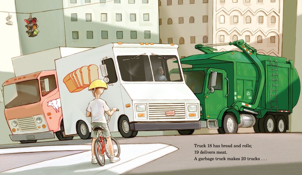 Twenty Big Trucks in the Middle of the Street