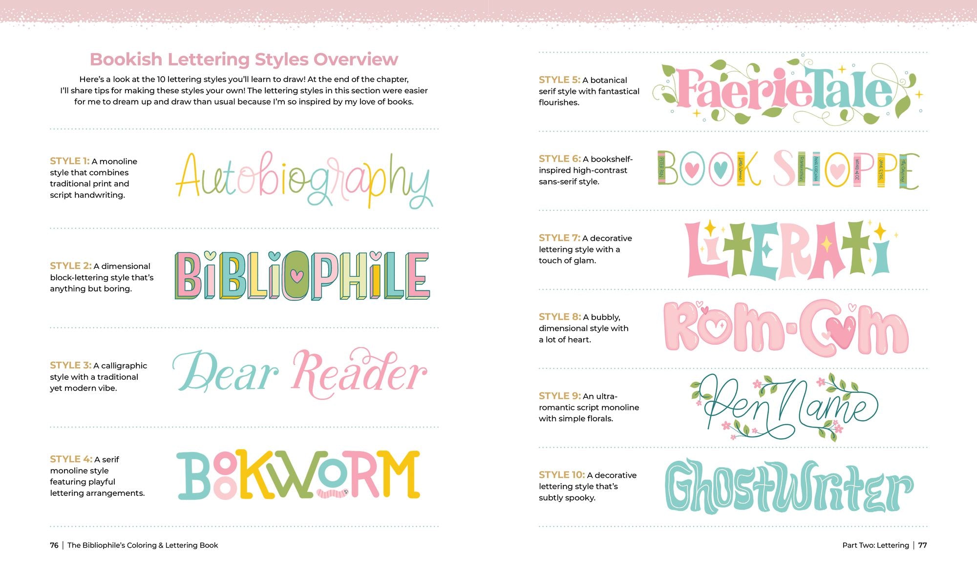 The Bibliophile's Coloring and Lettering Book: A Cozy Collection of Hand-Drawn Coloring Pages, Trace-to-Learn Lettering Styles, and Shareable Bookmarks for Book Lovers