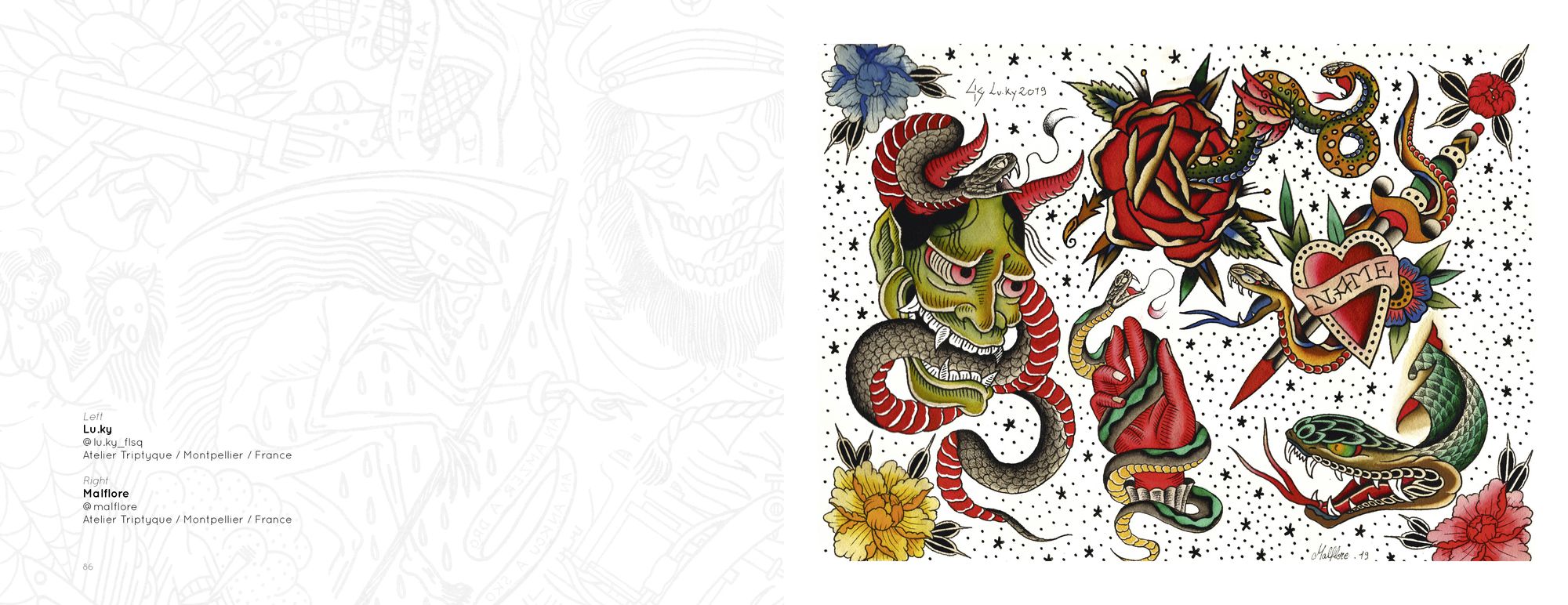 Tattoo Flash from the French Kiss Project: Collaborative Flash Pairings by Tattoo Artists from Around the World