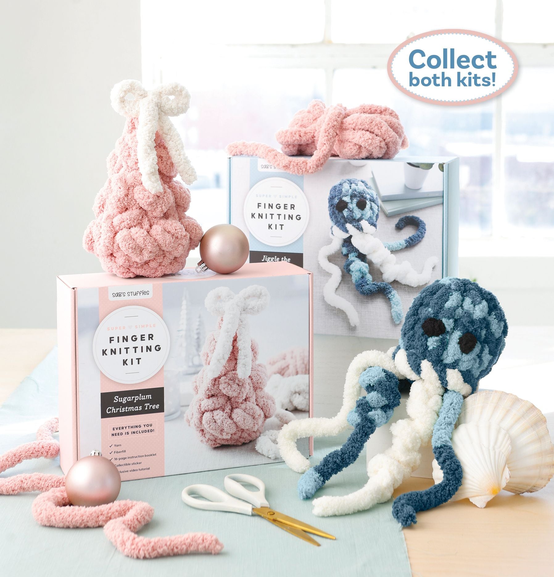 Super Simple Finger Knitting Kit Sugarplum Christmas Tree: Everything You Need Is Included: Chunky Yarn, Fiberfill, Instruction Booklet, Exclusive Step-by-Step Video, and Collectible Sticker; Beginner Friendly!