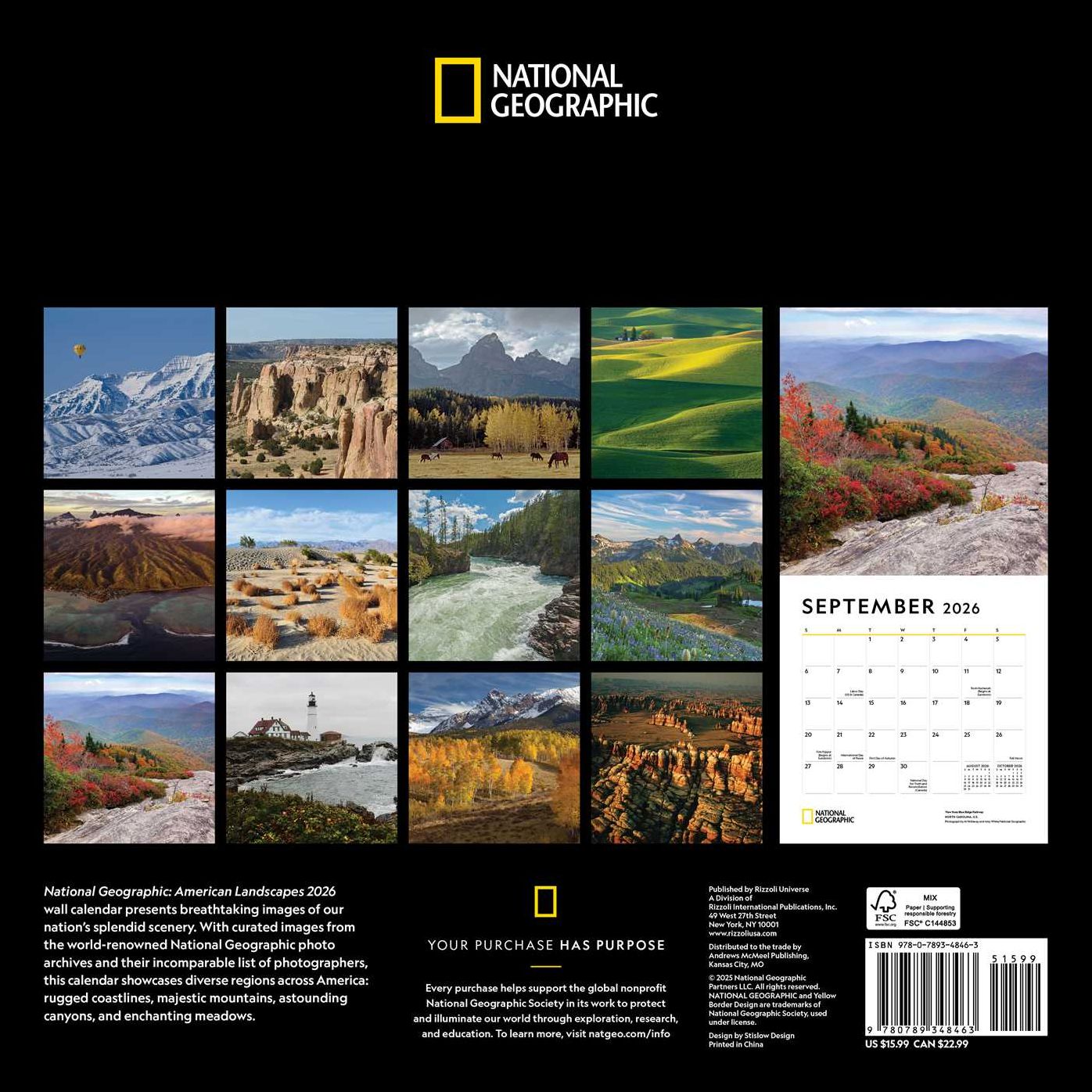 2026 National Geographic: American Landscapes Wall Calendar