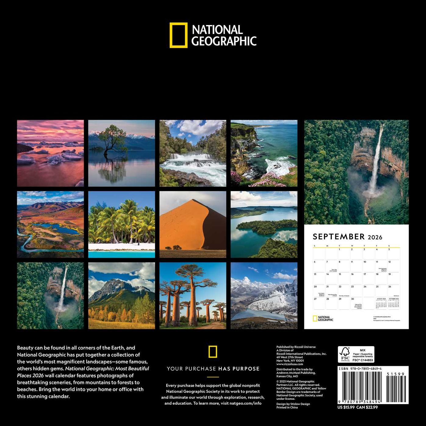 2026 National Geographic: Most Beautiful Places Wall Calendar