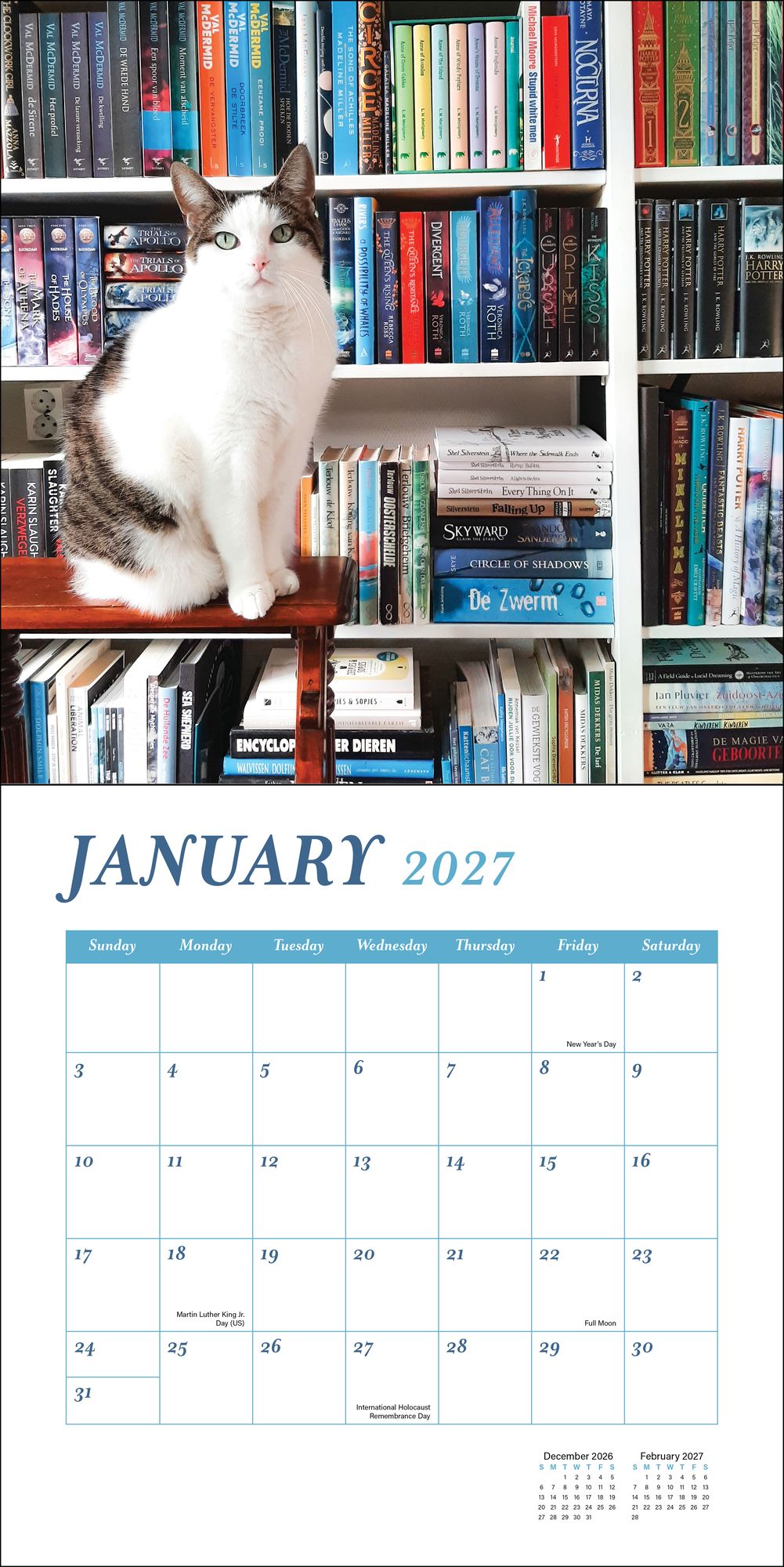 2027 Cats and Books Wall Calendar
