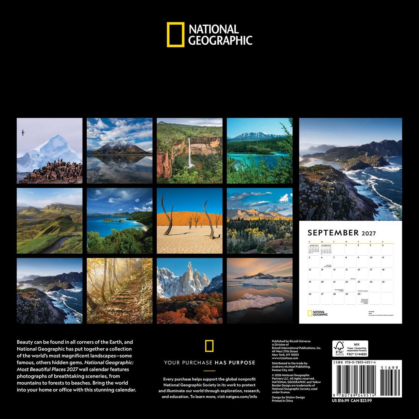 2027 National Geographic: Most Beautiful Places Wall Calendar