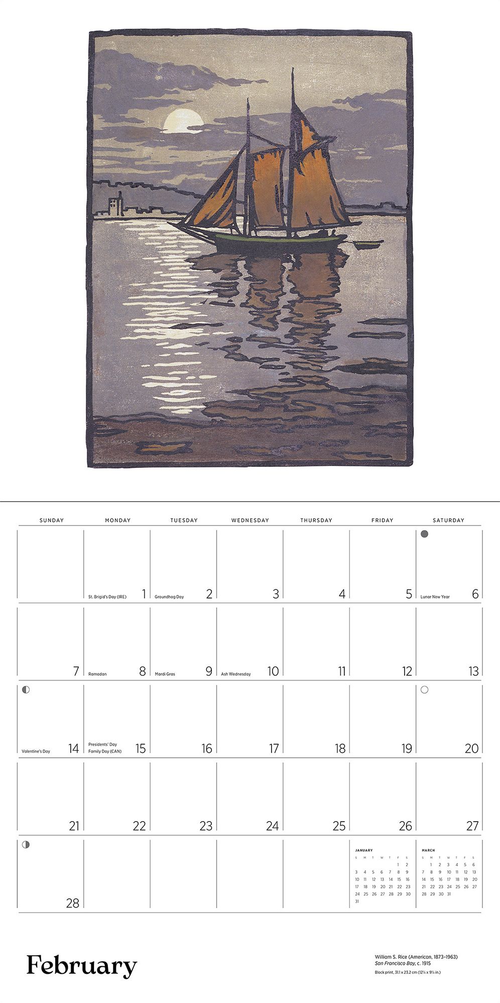 2027 Arts & Crafts Block Prints by William S. Rice Wall Calendar