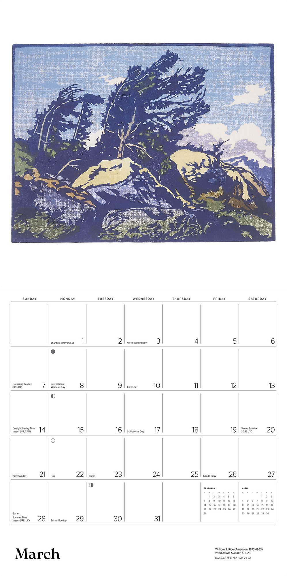 2027 Arts & Crafts Block Prints by William S. Rice Wall Calendar