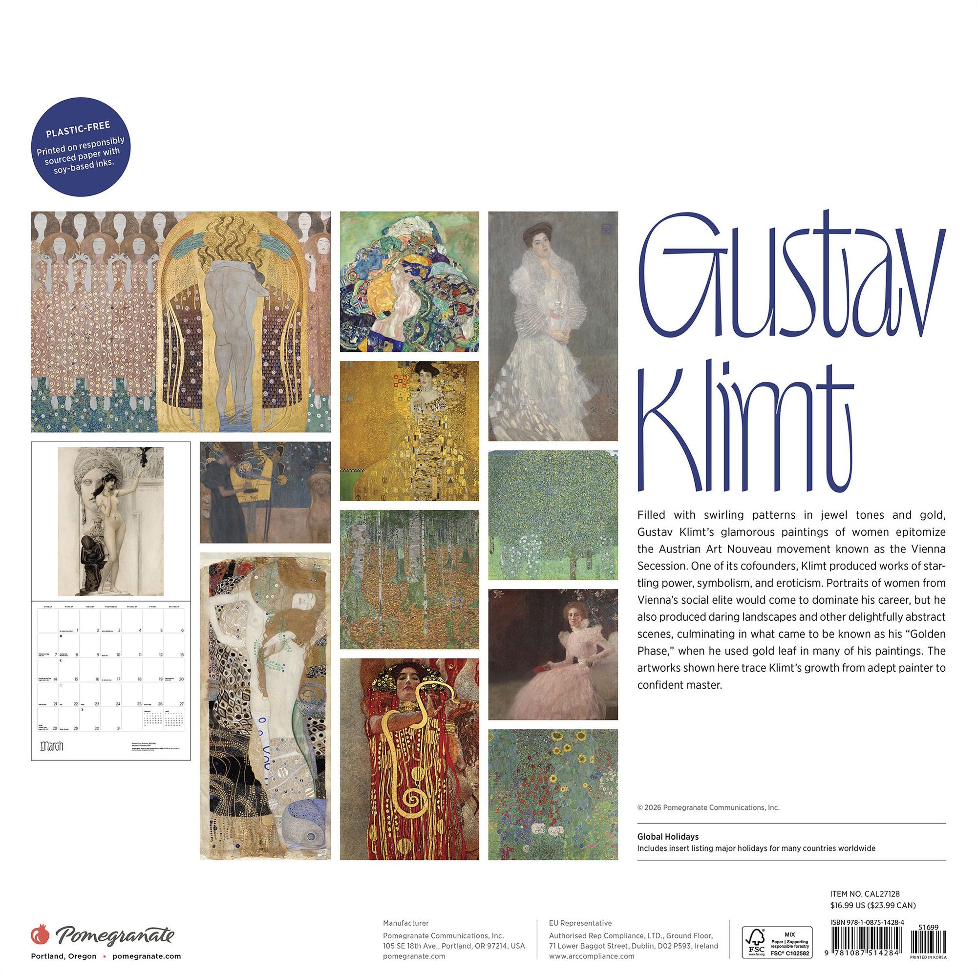 2027 Gustav Klimt Wall Calendar