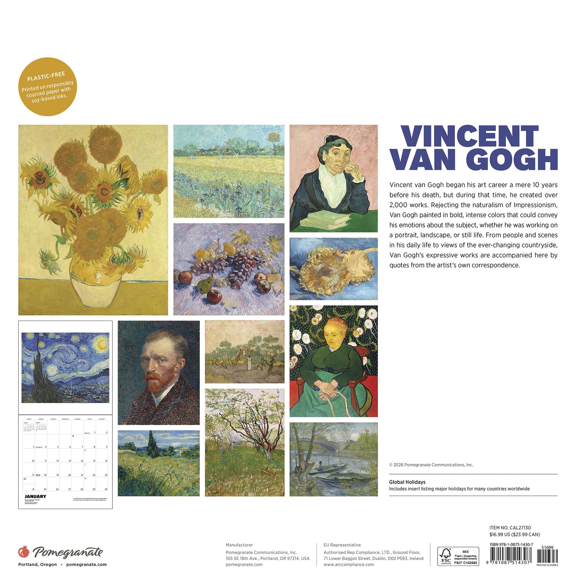 2027 Vincent Van Gogh Wall Calendar