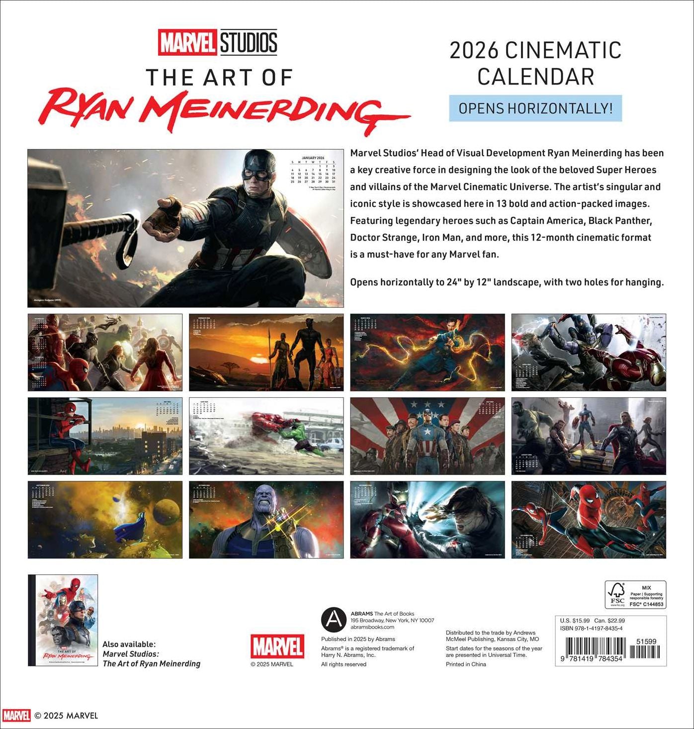2026 Marvel Studios: The Art of Ryan Meinerding Wall Calendar