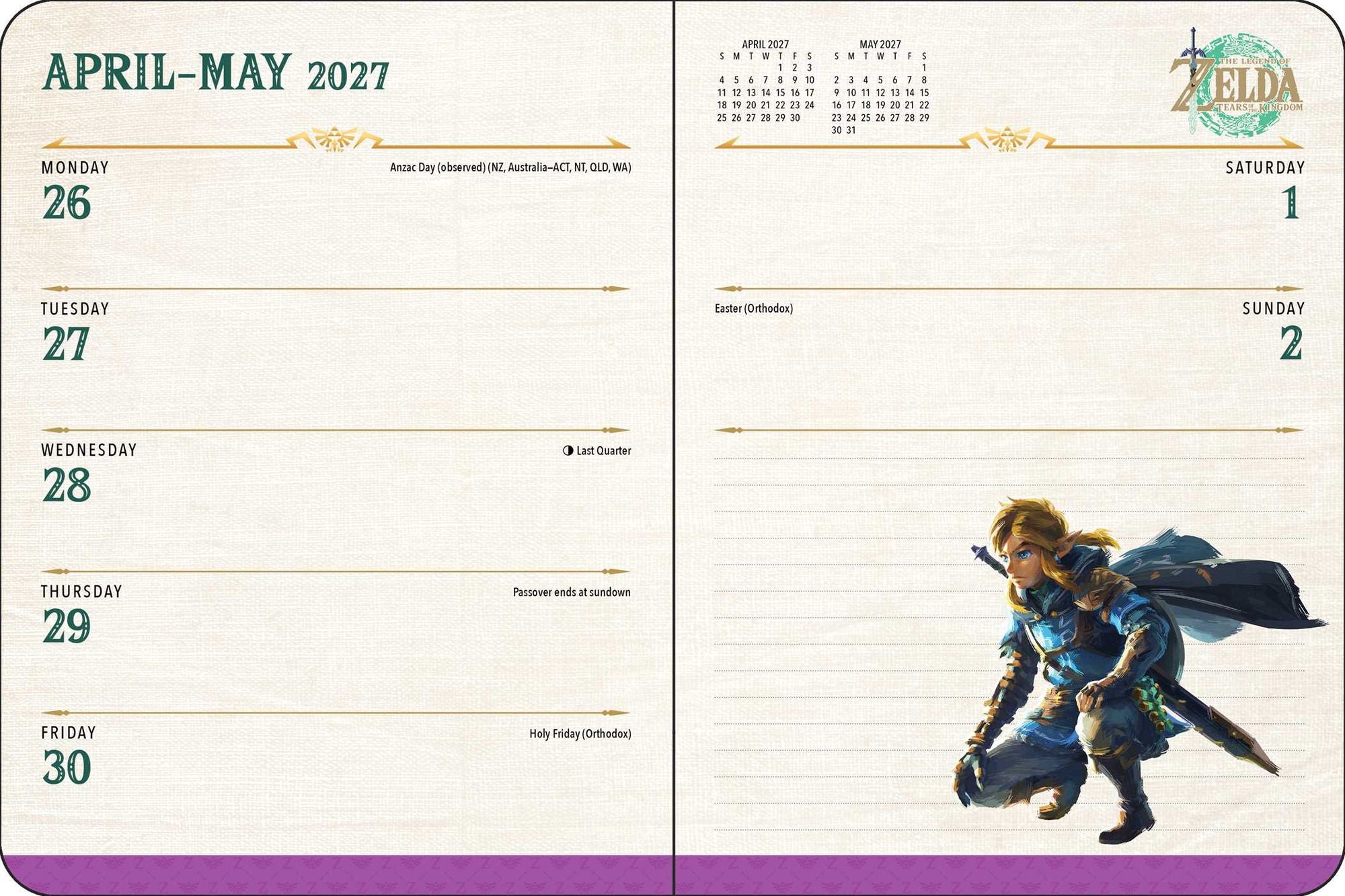 2026-2027 Legend of Zelda 16-Month Weekly/Monthlyy Planner