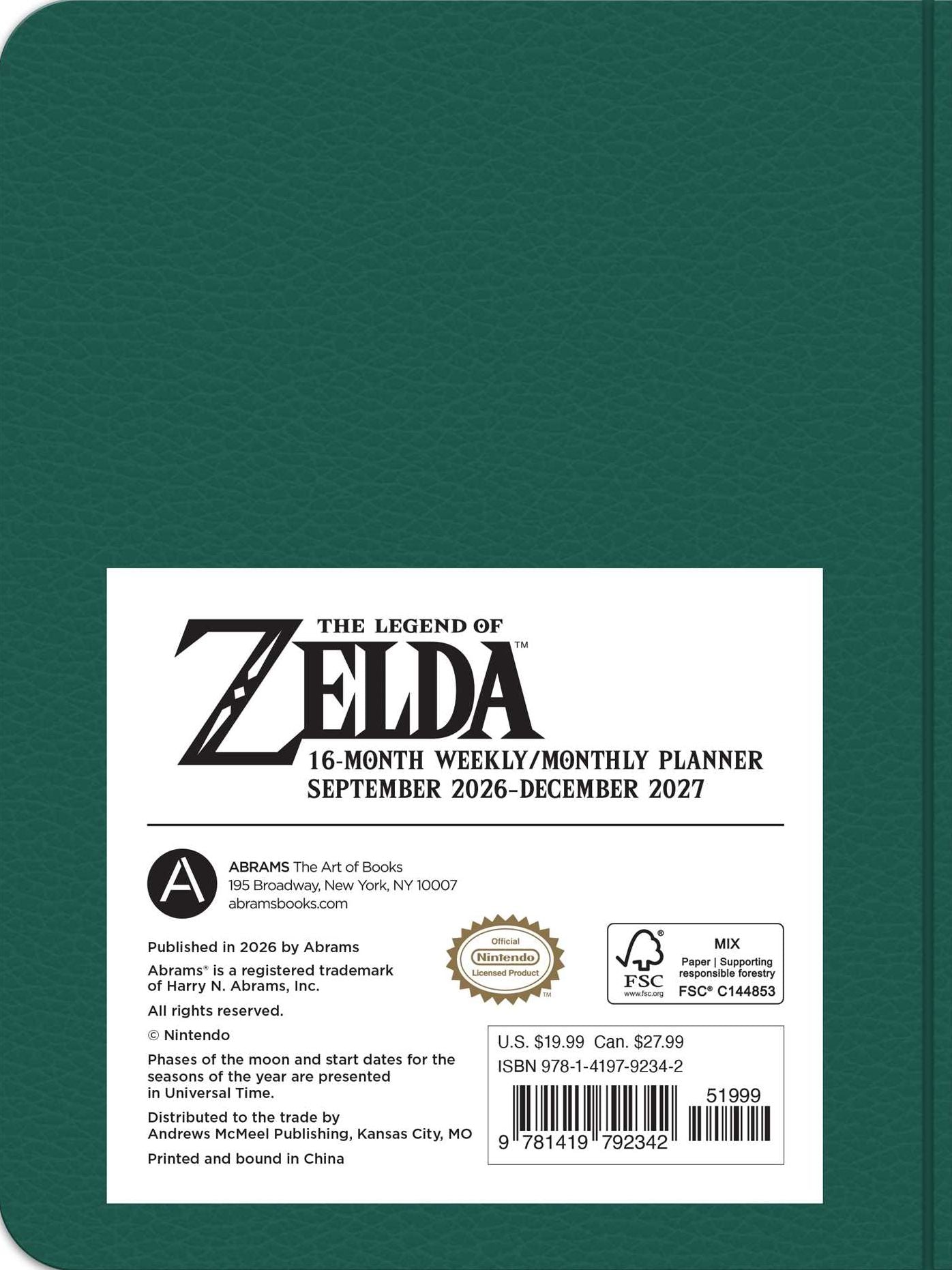2026-2027 Legend of Zelda 16-Month Weekly/Monthlyy Planner