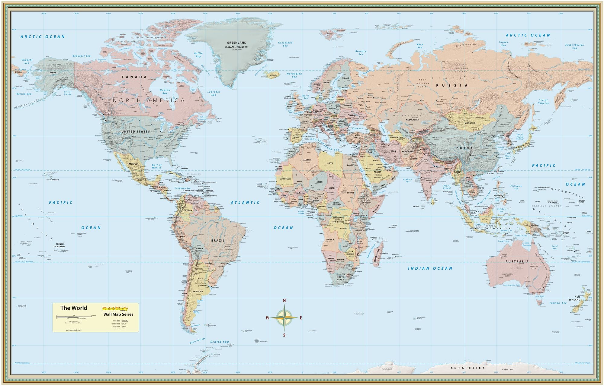 World Map Poster (32 x 50 inches) - Paper: a QuickStudy Reference Tool