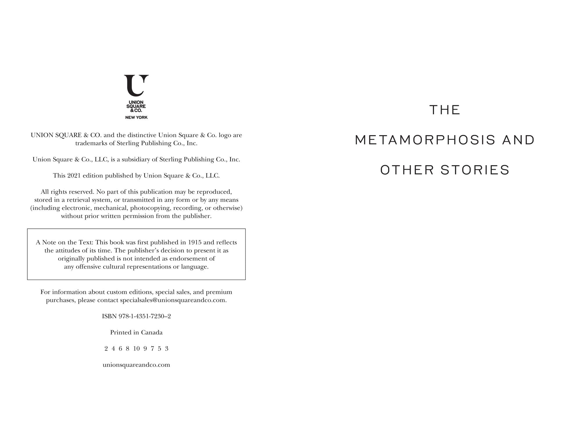 The Metamorphosis and Other Stories (Signature Classics)