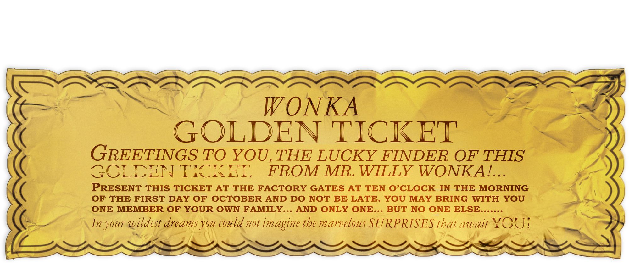 Willy Wonka Golden Ticket Bookmark