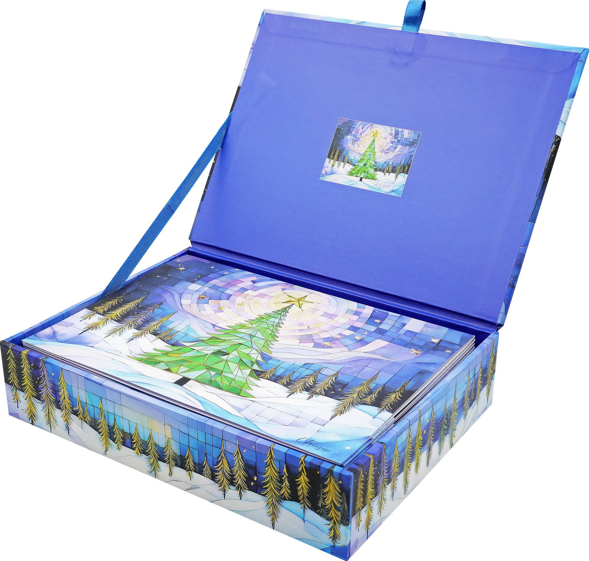 Stained Glass Christmas Tree Deluxe Boxed Holiday Cards