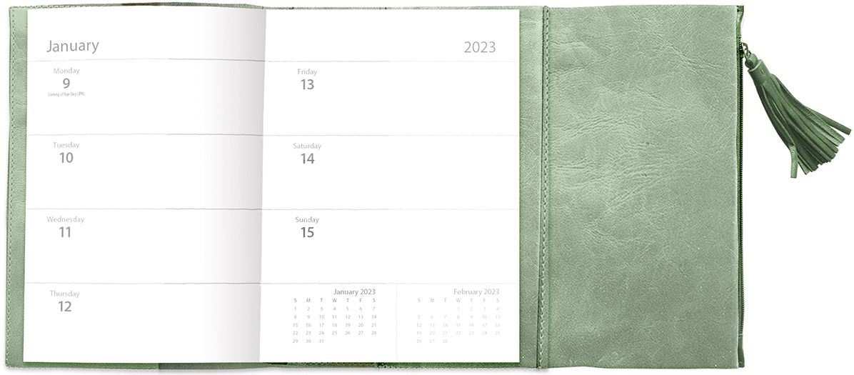 2023 Weekly Leather Desk Planner Green