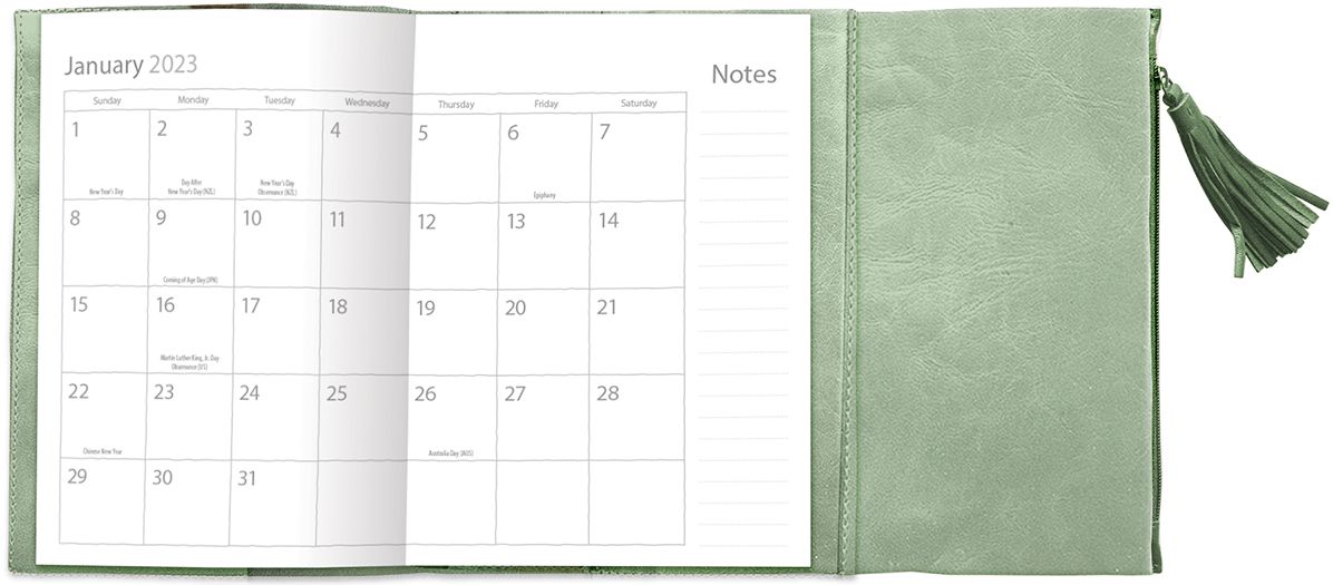 2023 Weekly Leather Desk Planner Green