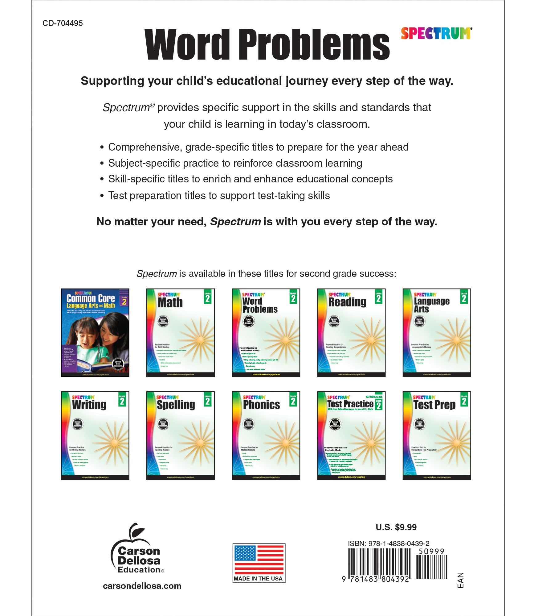 Spectrum Word Problems, Grade 2