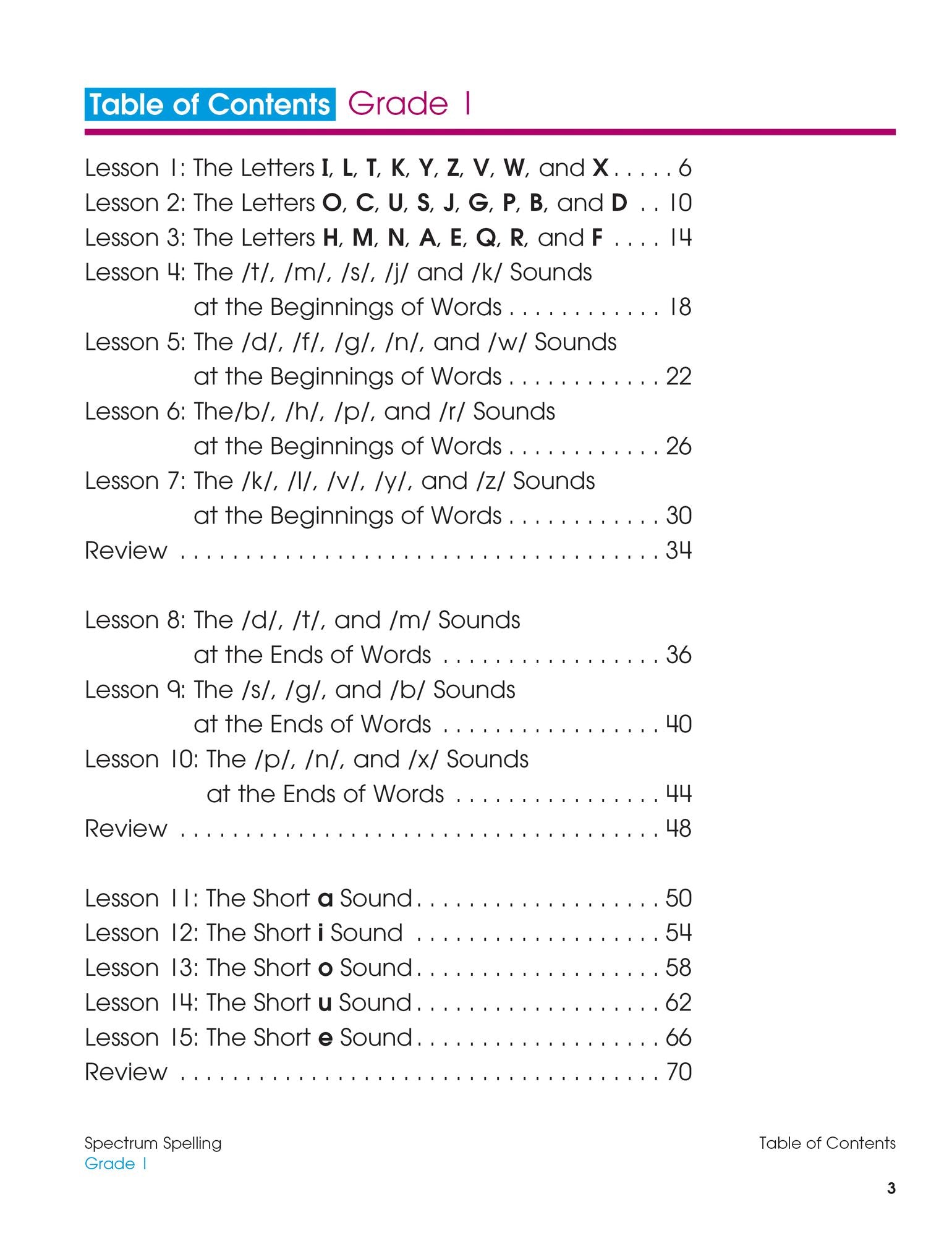 Spectrum Spelling, Grade 1