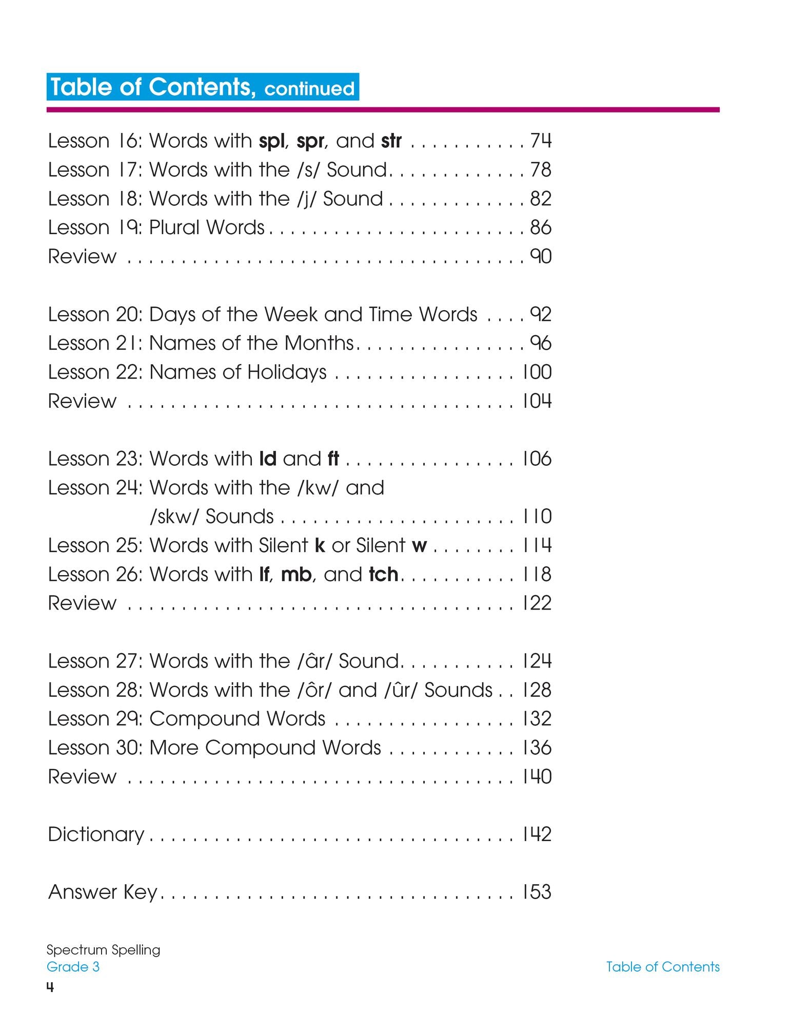 Spectrum Spelling, Grade 3