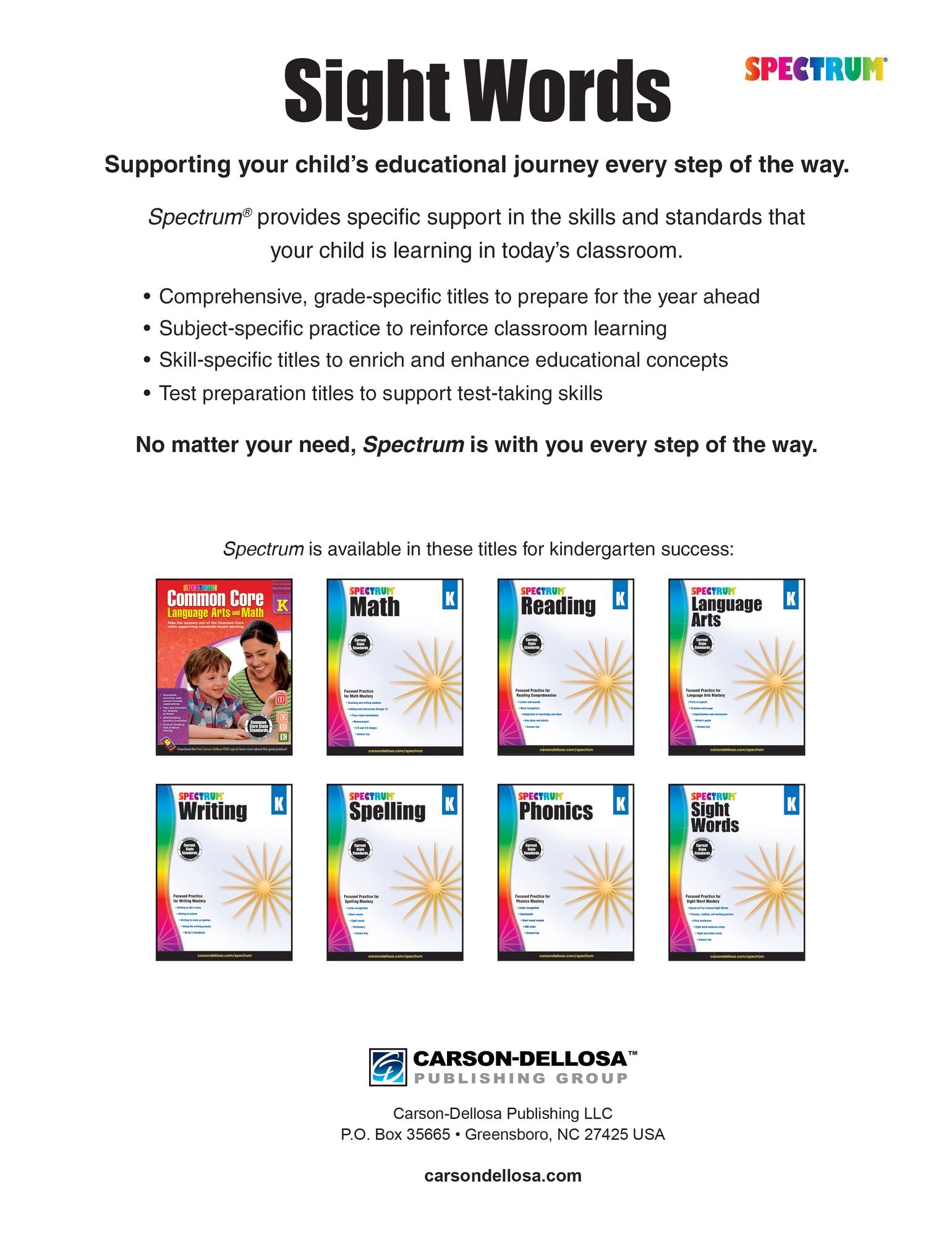 Spectrum Sight Words, Grade K