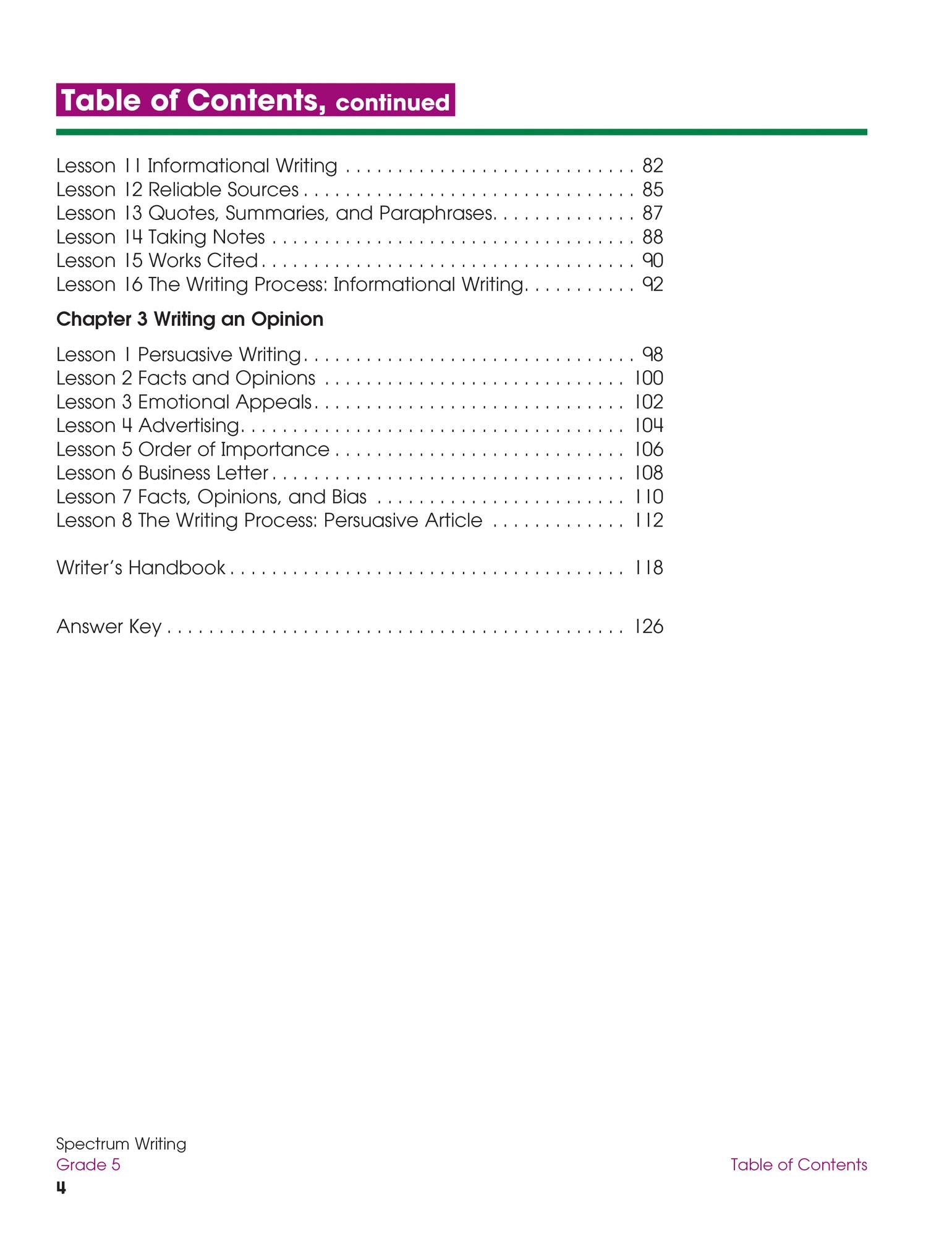 Spectrum Writing, Grade 5