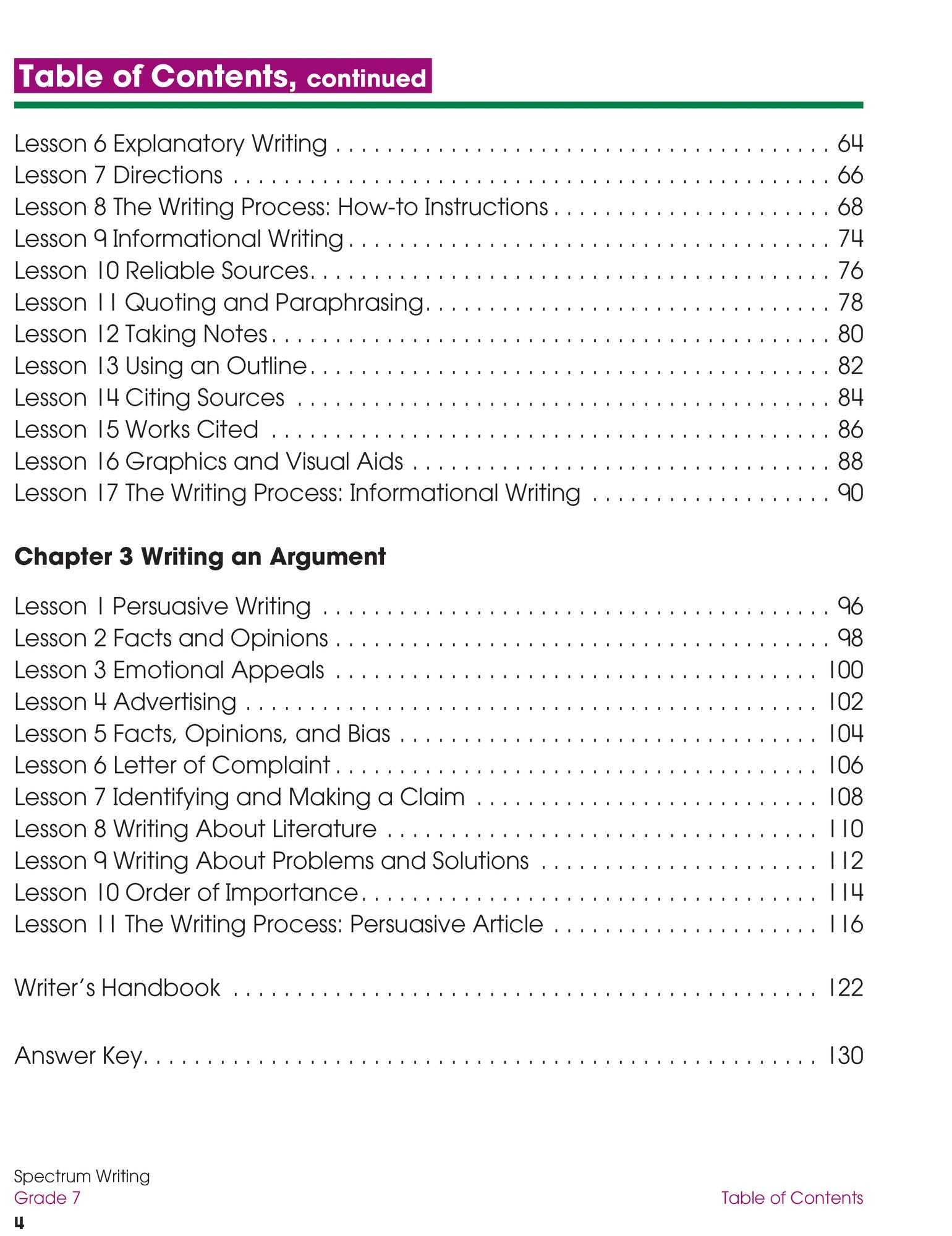 Spectrum Writing, Grade 7