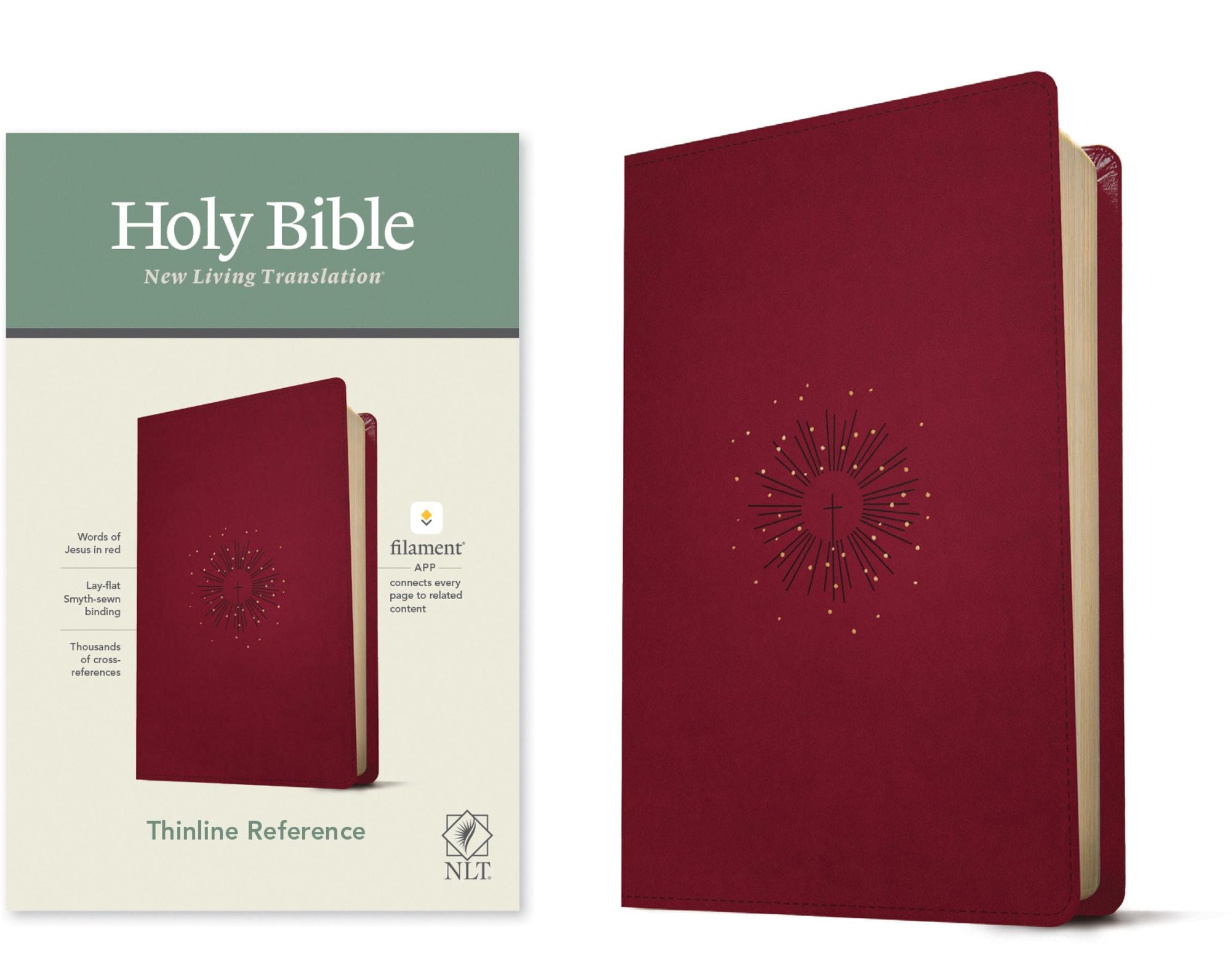 NLT Thinline Reference Bible, Filament Enabled (LeatherLike, Aurora Cranberry, Red Letter)