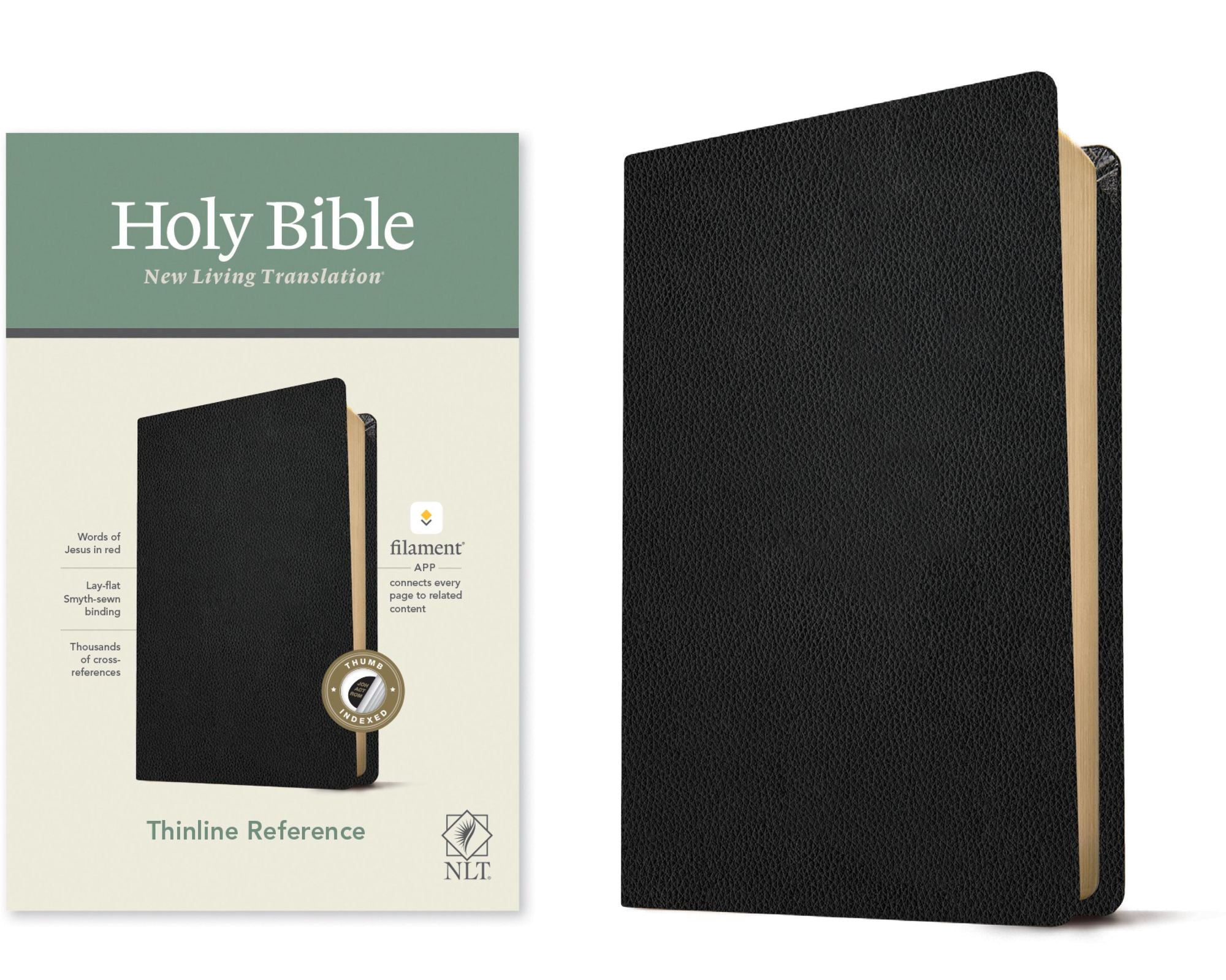 NLT Thinline Reference Bible, Filament Enabled (Genuine Leather, Black, Indexed, Red Letter)