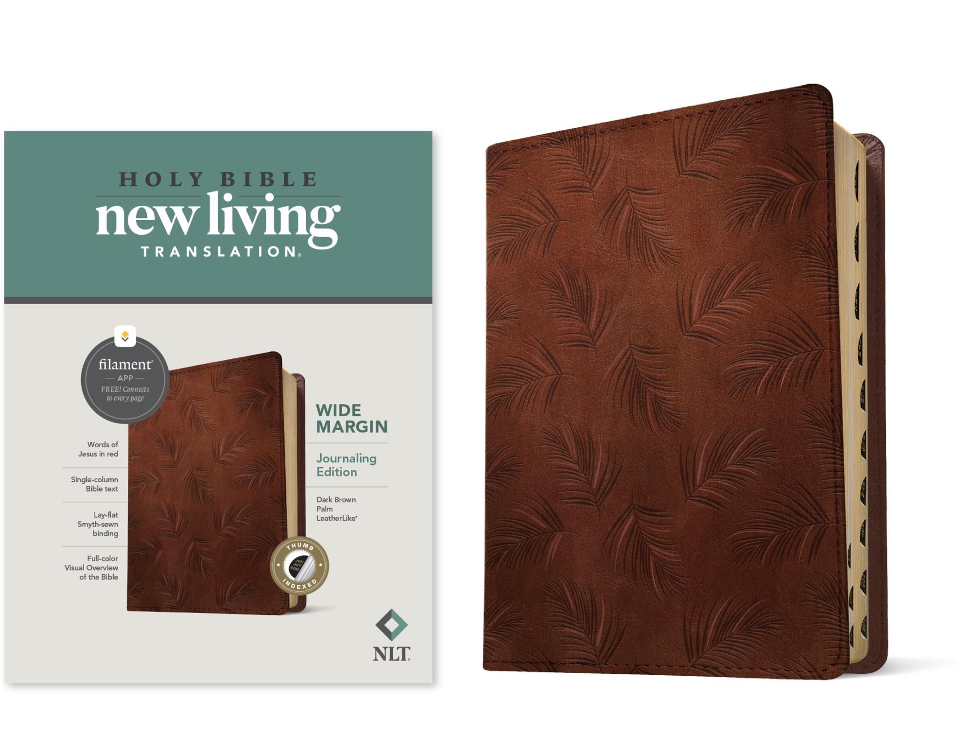 NLT Wide Margin Bible, Filament Enabled (LeatherLike, Dark Brown Palm, Indexed, Red Letter)
