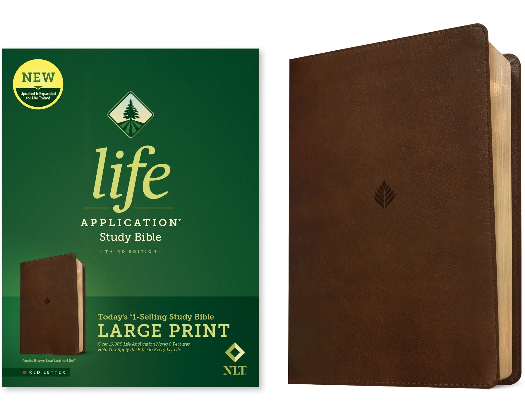 NLT Life Application Study Bible, Third Edition, Large Print (LeatherLike, Rustic Brown Leaf, Red Letter)