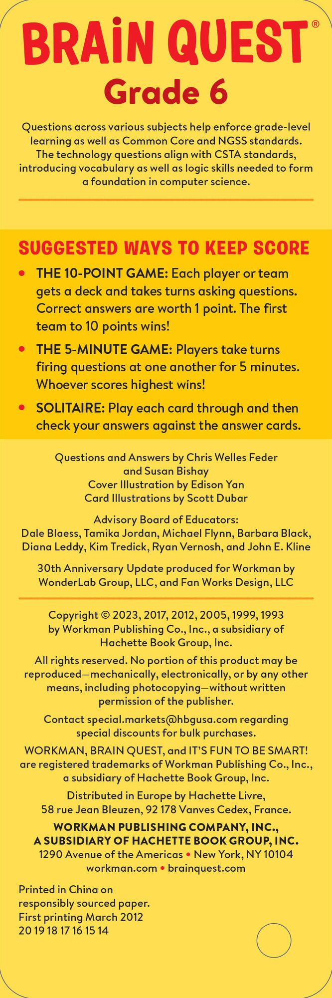 Brain Quest 6th Grade Smart Cards Revised 4th Edition