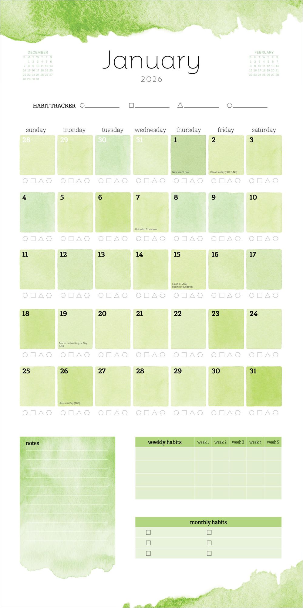 2026 Habit Tracker Wall Calendar